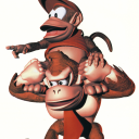 Diddy riding on DK's shoulders