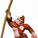 DK swinging on rope